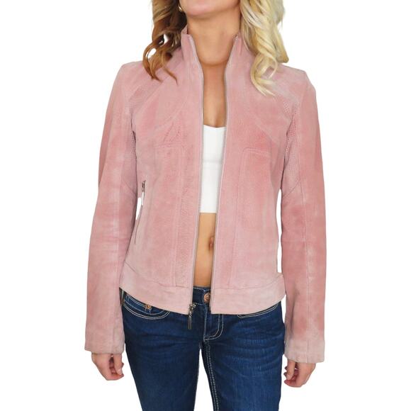 Vintage Wilson's Leather Pink Leather Jacket Pink Suede Small Glam - Picture 1 of 10